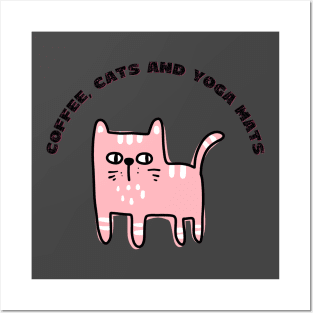 Coffee cats and yoga mats funny yoga and cat drawing Posters and Art